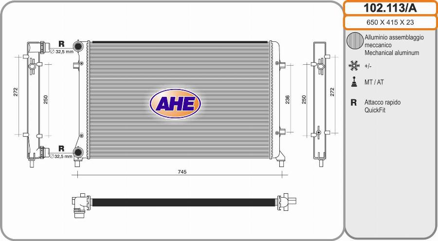 AHE 102.113/A - Радиатор, охлаждение двигателя autosila-amz.com