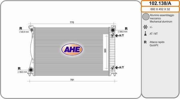 AHE 102.138/A - Радиатор, охлаждение двигателя autosila-amz.com