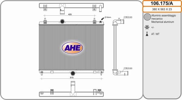 AHE 102.175/A - Радиатор, охлаждение двигателя autosila-amz.com