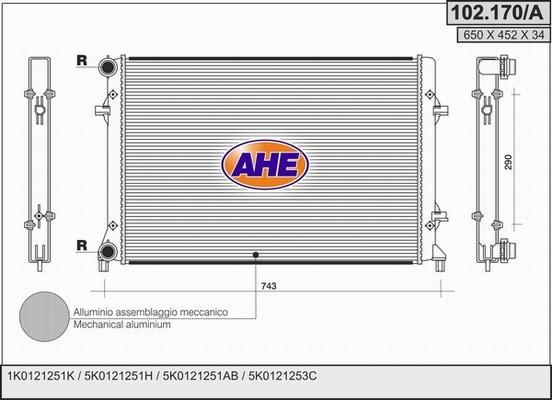 AHE 102.170/A - Радиатор, охлаждение двигателя autosila-amz.com