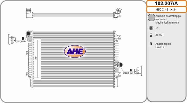 AHE 102.207/A - Радиатор, охлаждение двигателя autosila-amz.com
