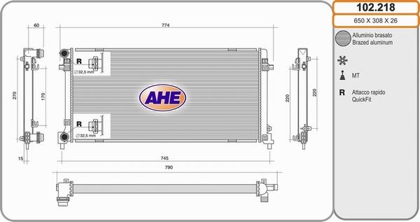 AHE 102.218 - Радиатор, охлаждение двигателя autosila-amz.com
