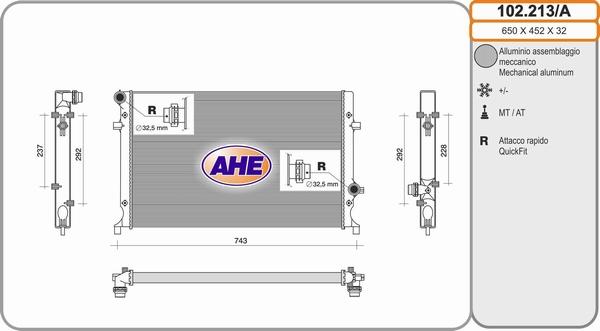 AHE 102.213/A - Радиатор, охлаждение двигателя autosila-amz.com