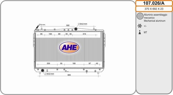 AHE 107.026/A - Радиатор, охлаждение двигателя autosila-amz.com