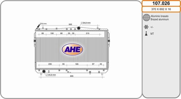 AHE 107.026 - Радиатор, охлаждение двигателя autosila-amz.com