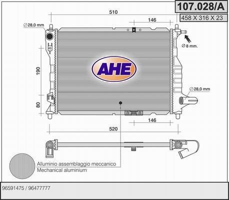 AHE 107.028/A - Радиатор, охлаждение двигателя autosila-amz.com