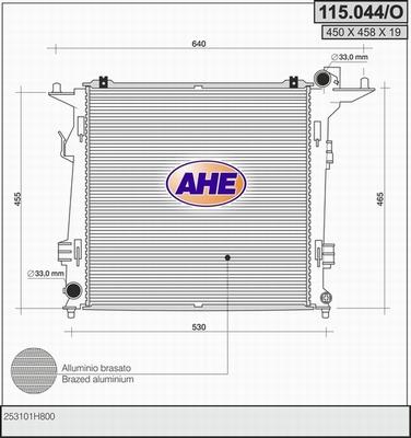 AHE 115.044/O - Радиатор, охлаждение двигателя autosila-amz.com
