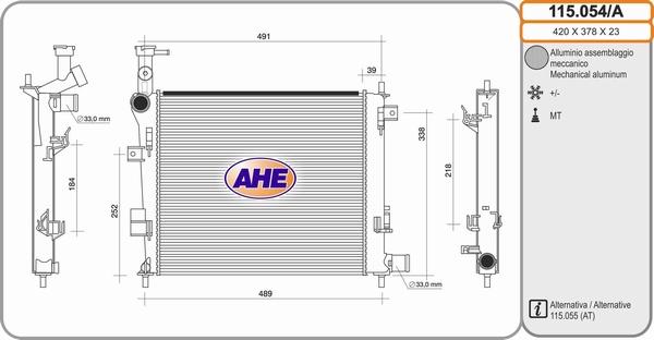 AHE 115.054/A - Радиатор, охлаждение двигателя autosila-amz.com