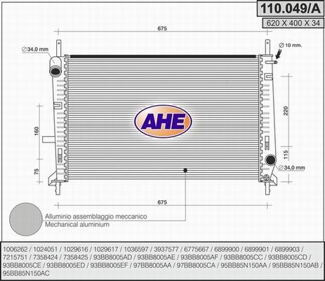 AHE 110.049/A - Радиатор, охлаждение двигателя autosila-amz.com