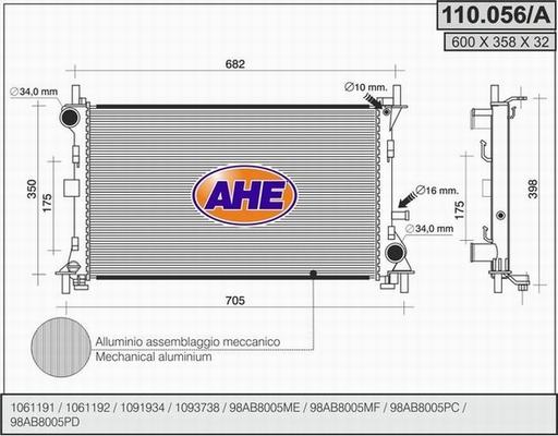 AHE 110.056/A - Радиатор, охлаждение двигателя autosila-amz.com