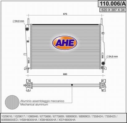 AHE 110.006/A - Радиатор, охлаждение двигателя autosila-amz.com