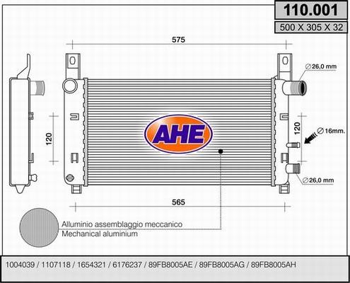 AHE 110.001 - Радиатор, охлаждение двигателя autosila-amz.com