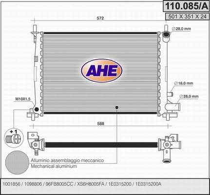 AHE 110.085/A - Радиатор, охлаждение двигателя autosila-amz.com