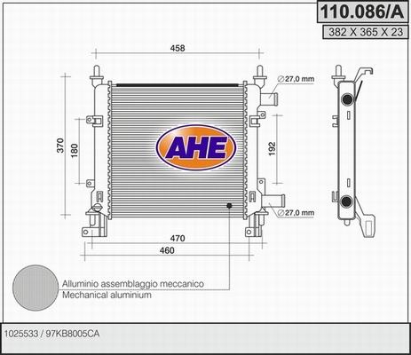 AHE 110.086/A - Радиатор, охлаждение двигателя autosila-amz.com