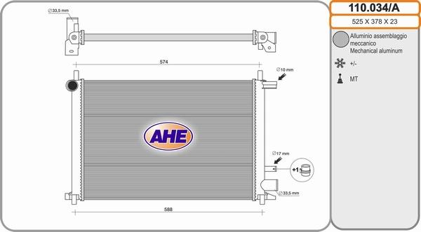 AHE 110.034/A - Радиатор, охлаждение двигателя autosila-amz.com