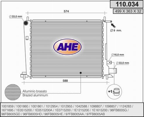 AHE 110.034 - Радиатор, охлаждение двигателя autosila-amz.com