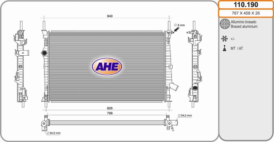 AHE 110.190 - Радиатор, охлаждение двигателя autosila-amz.com