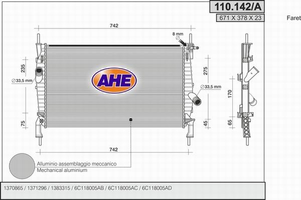 AHE 110.142/A - Радиатор, охлаждение двигателя autosila-amz.com