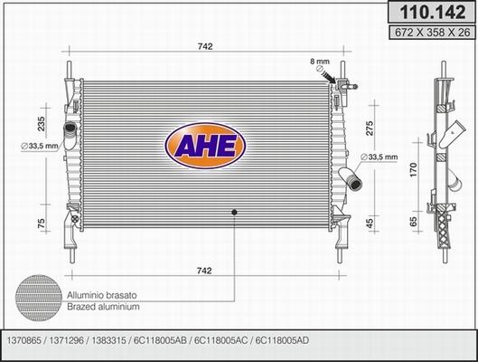 AHE 110.142 - Радиатор, охлаждение двигателя autosila-amz.com