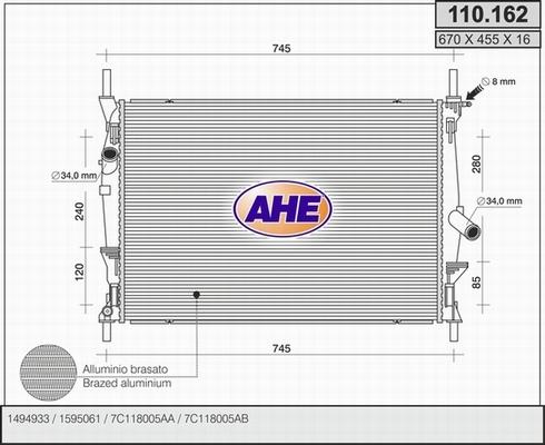 AHE 110.162 - Радиатор, охлаждение двигателя autosila-amz.com