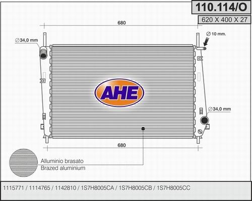 AHE 110.114/O - Радиатор, охлаждение двигателя autosila-amz.com