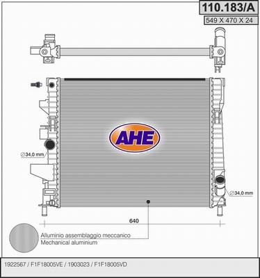 AHE 110.183/A - Радиатор, охлаждение двигателя autosila-amz.com