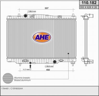 AHE 110.182 - Радиатор, охлаждение двигателя autosila-amz.com