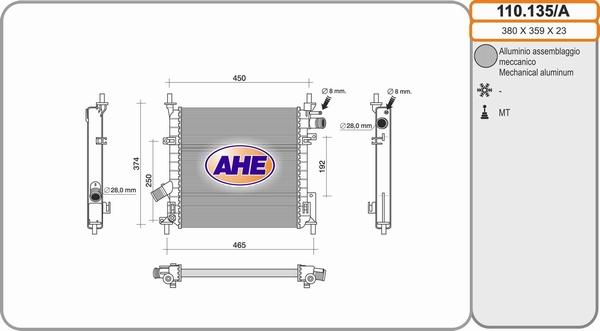 AHE 110.135/A - Радиатор, охлаждение двигателя autosila-amz.com