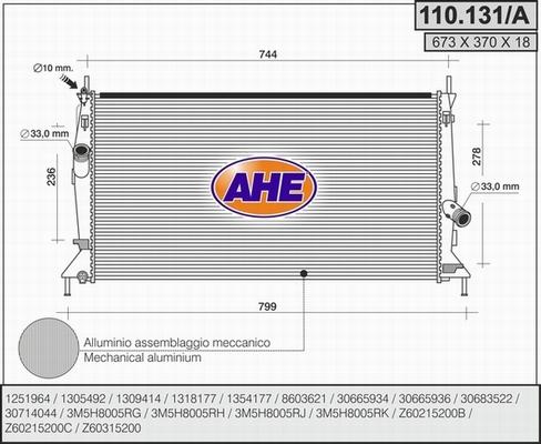 AHE 110.131/A - Радиатор, охлаждение двигателя autosila-amz.com