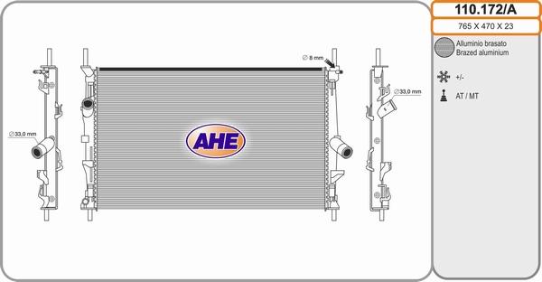 AHE 110.172/A - Радиатор, охлаждение двигателя autosila-amz.com