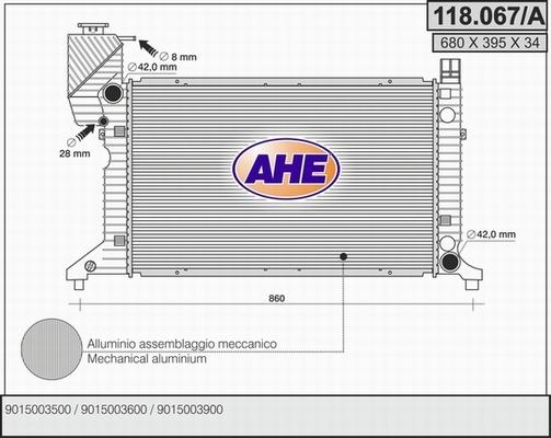 AHE 118.067/A - Радиатор, охлаждение двигателя autosila-amz.com