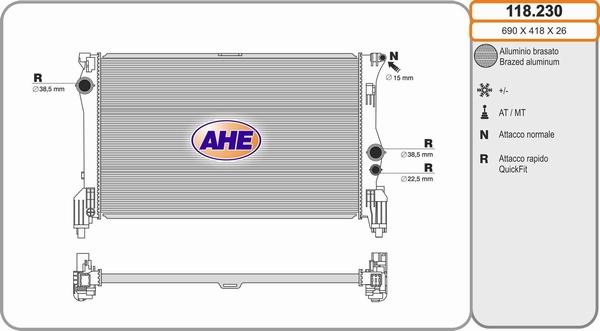 AHE 118.230 - Радиатор, охлаждение двигателя autosila-amz.com