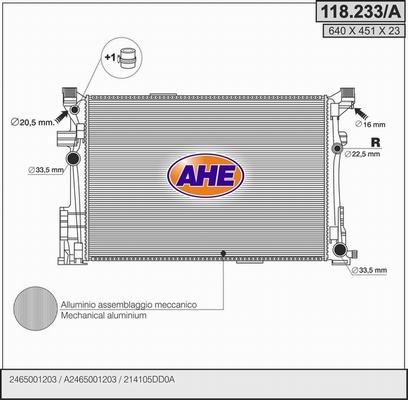 AHE 118.233/A - Радиатор, охлаждение двигателя autosila-amz.com