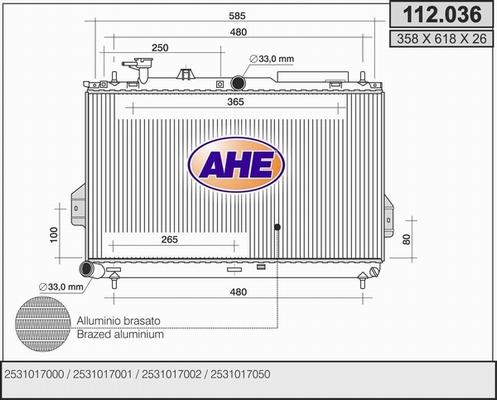 AHE 112.036 - Радиатор, охлаждение двигателя autosila-amz.com