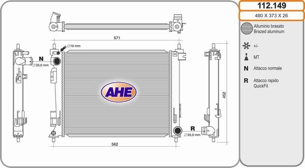 AHE 112.149 - Радиатор, охлаждение двигателя autosila-amz.com
