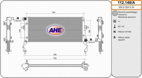 AHE 112.146/A - Радиатор, охлаждение двигателя autosila-amz.com