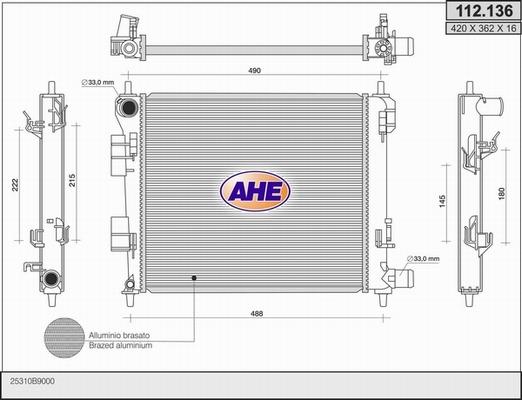 AHE 112.136 - Радиатор, охлаждение двигателя autosila-amz.com