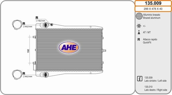 AHE 135.009 - Радиатор, охлаждение двигателя autosila-amz.com