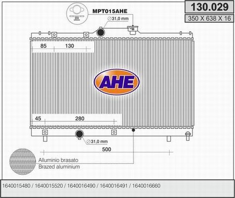 AHE 130.029 - Радиатор, охлаждение двигателя autosila-amz.com