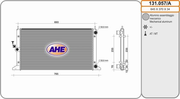 AHE 131.057/A - Радиатор, охлаждение двигателя autosila-amz.com