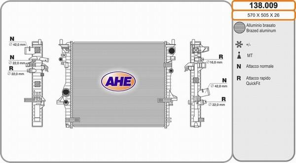AHE 138.009 - Радиатор, охлаждение двигателя autosila-amz.com
