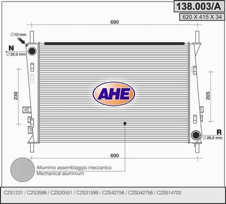 AHE 138.003/A - Радиатор, охлаждение двигателя autosila-amz.com