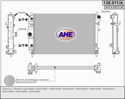 AHE 138.011/A - Радиатор, охлаждение двигателя autosila-amz.com