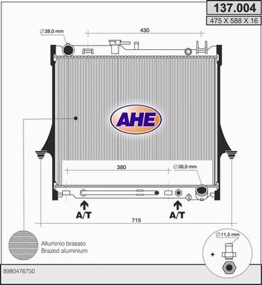 AHE 137.004 - Радиатор, охлаждение двигателя autosila-amz.com