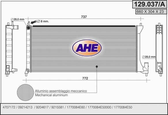 AHE 129.037/A - Радиатор, охлаждение двигателя autosila-amz.com