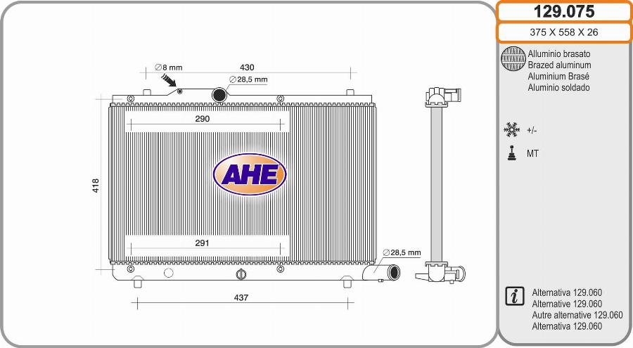 AHE 129.075 - Радиатор, охлаждение двигателя autosila-amz.com