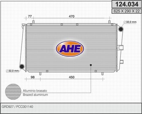 AHE 124.034 - Радиатор, охлаждение двигателя autosila-amz.com