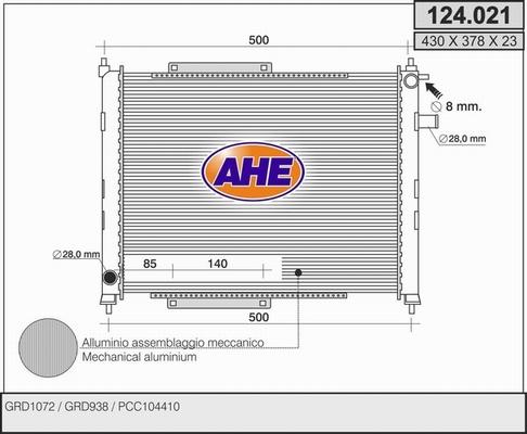 AHE 124.021 - Радиатор, охлаждение двигателя autosila-amz.com
