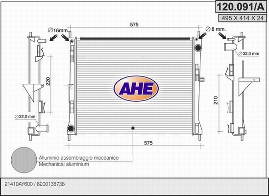 AHE 120.091/A - Радиатор, охлаждение двигателя autosila-amz.com