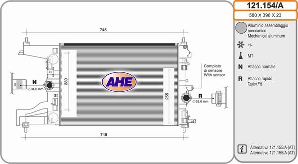 AHE 121.154/A - Радиатор, охлаждение двигателя autosila-amz.com
